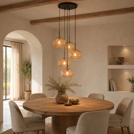 Steinhauer Ibiza Oosterse hanglamp Ropex 5-lichts rond bruin-crème