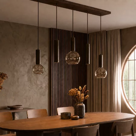 Highlight Moderne design hanglamp Locarno 5-lichts choco op balk