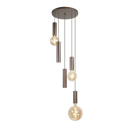 Highlight Moderne hanglamp Locarno 5-lichts getrapt choco bruin