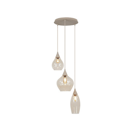 Highlight Hotel chique hanglamp Cambio 3-lichts rond zand met amber glas
