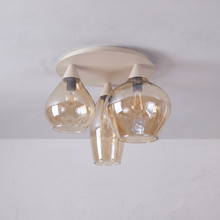 Highlight Hotel chique plafondlamp Cambio 3-lichts zand met amber glas