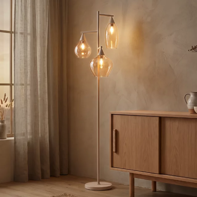 Vloerlamp Cambio 3-lichts zand amber glas