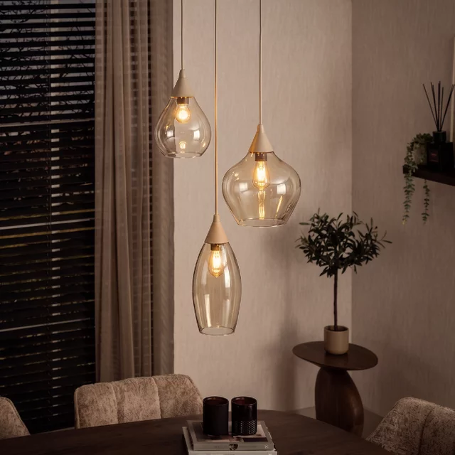 Hanglamp Cambio 3-lichts rond zand amber glas