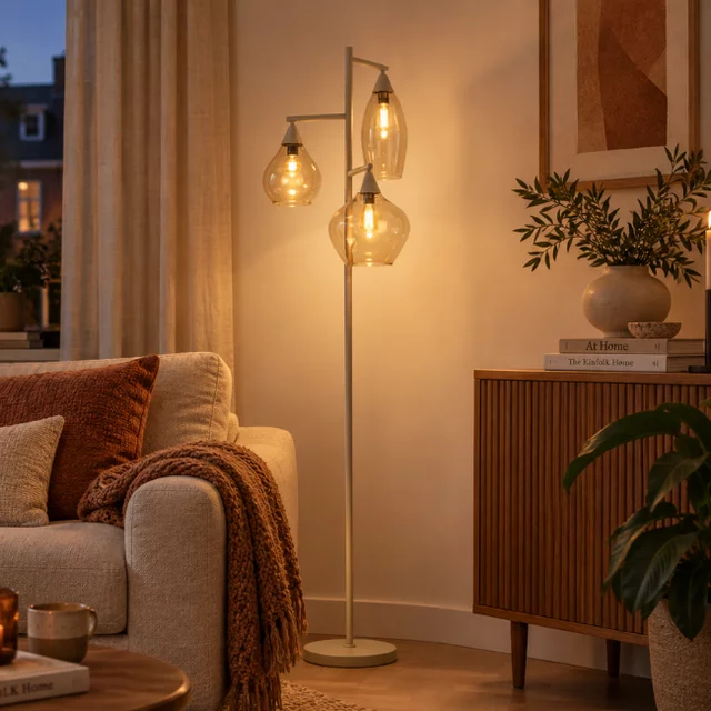 Vloerlamp Cambio 3-lichts zand amber glas