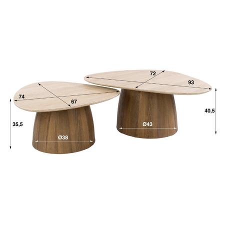 BelaLuz Moderne Japandi salontafel Romano 2-set travertinlook driehoekig