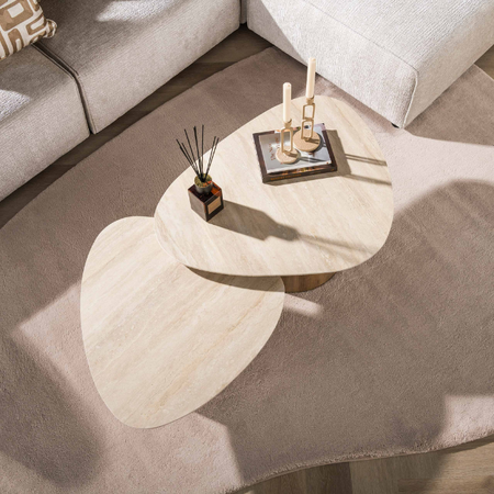 BelaLuz Moderne Japandi salontafel Romano 2-set travertinlook driehoekig