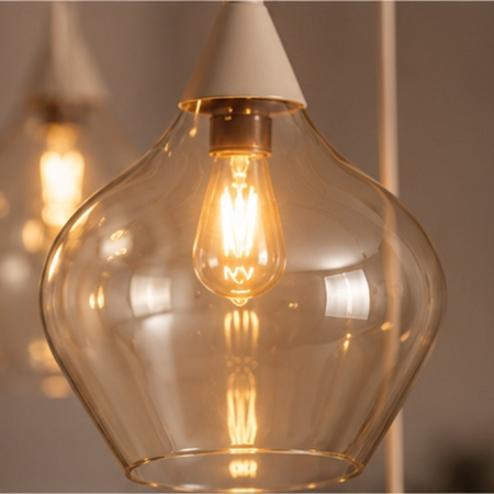 Highlight Japandi hanglamp Cambio 6-lichts rond getrapt zand met amber glas