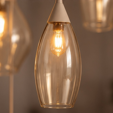 Highlight Japandi hanglamp Cambio 6-lichts rond getrapt zand met amber glas