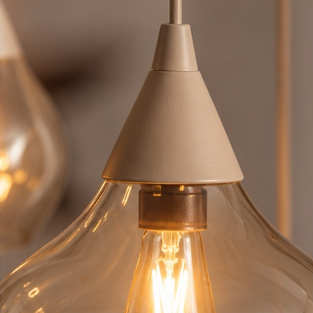 Highlight Japandi hanglamp Cambio 6-lichts rond getrapt zand met amber glas