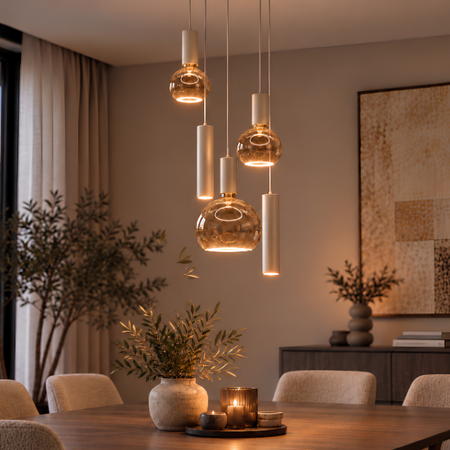 Highlight Moderne hanglamp Locarno 5-lichts getrapt zand met gerichte spots