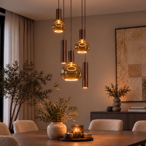 Highlight Moderne hanglamp Locarno 5-lichts getrapt choco bruin