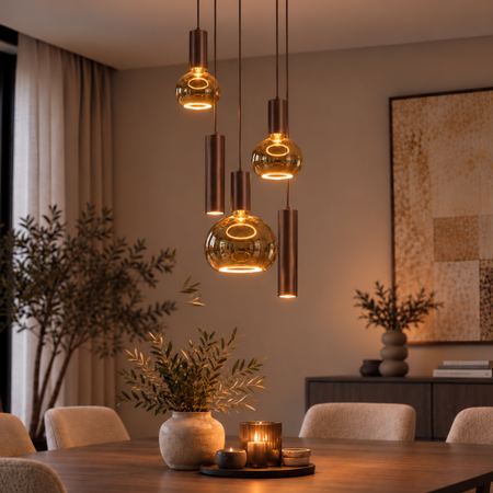 Highlight Moderne hanglamp Locarno 5-lichts getrapt choco bruin