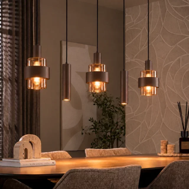 Hanglamp Marrone 5-lichts choco bruin glas