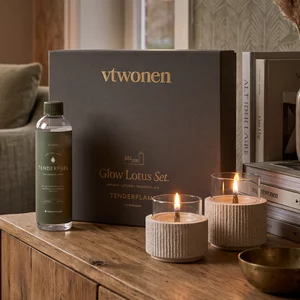 Tenderflame Tenderflame Glow Lotus Giftset wit met Lotus 10, Lotus 12 en 0,5 liter Tenderfuel
