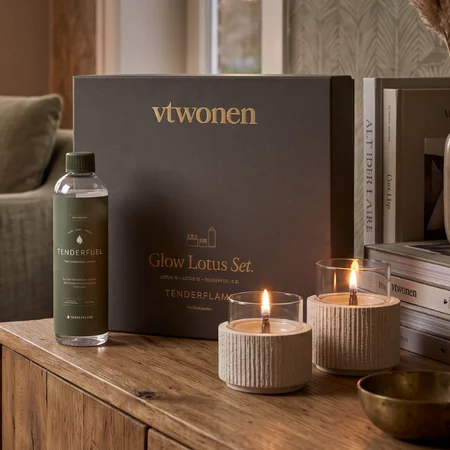 Tenderflame Tenderflame Glow Lotus Giftset wit met Lotus 10, Lotus 12 en 0,5 liter Tenderfuel