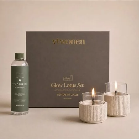 Tenderflame Tenderflame Glow Lotus Giftset wit met Lotus 10, Lotus 12 en 0,5 liter Tenderfuel