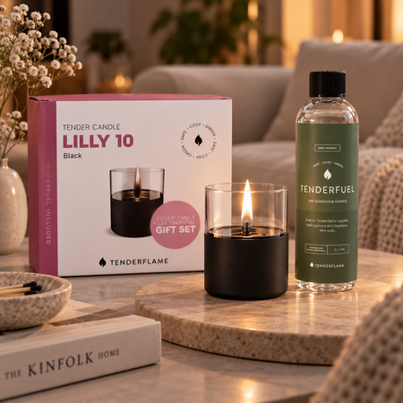 Tenderflame Tenderflame Lilly 10 Black sfeerhaard giftset met 0,5 liter Tenderfuel