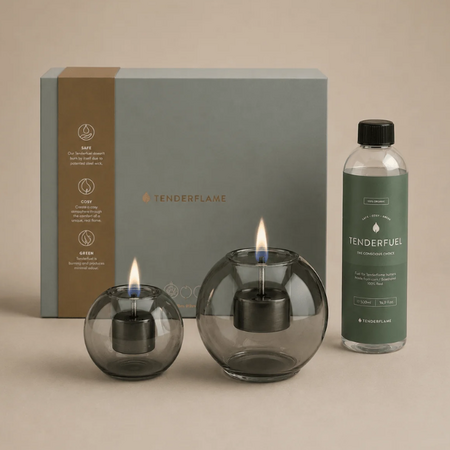 Tenderflame Tenderflame Globus 10 en 15 Graphite sfeerhaard giftset met Tenderfuel