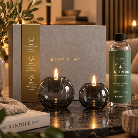 Tenderflame Tenderflame Globus 10 en 15 Graphite sfeerhaard giftset met Tenderfuel