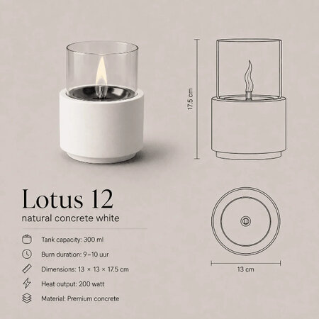 Tenderflame Japandi tafelhaard Tenderflame Lotus 12 witbeton met glas