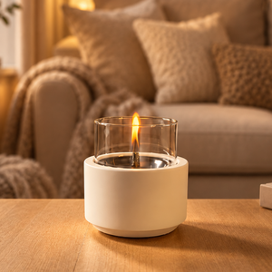 Tenderflame Japandi tafelhaard Tenderflame Lotus 12 witbeton met glas
