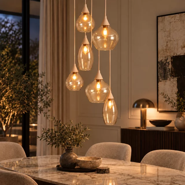 Hanglamp Cambio 6-lichts getrapt zand amber glas