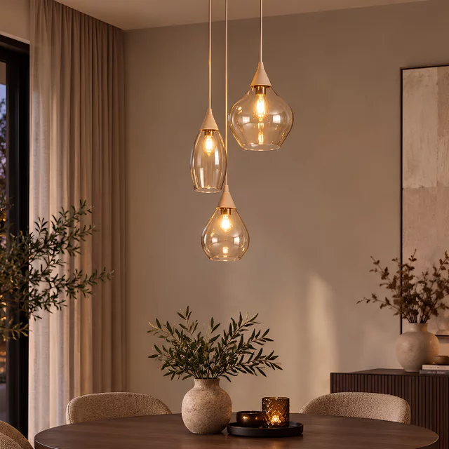 Hanglamp Cambio 3-lichts getrapt zand amber glas