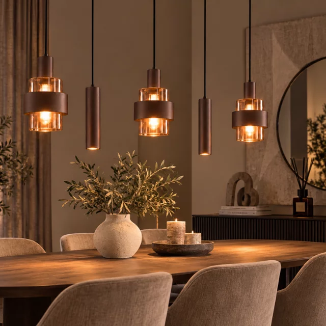 Hanglamp Marrone 5-lichts choco bruin glas