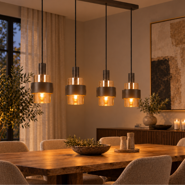 Hanglamp Marrone 4-lichts choco op balk