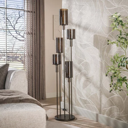 BelaLuz Hotel chique vloerlamp Calore 5-lichts met Sienna brown glas