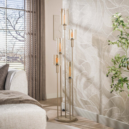 BelaLuz Modern hotel chique vloerlamp Calore 5-lichts beige met amber glas
