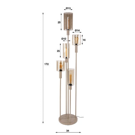 BelaLuz Modern hotel chique vloerlamp Calore 5-lichts beige met amber glas