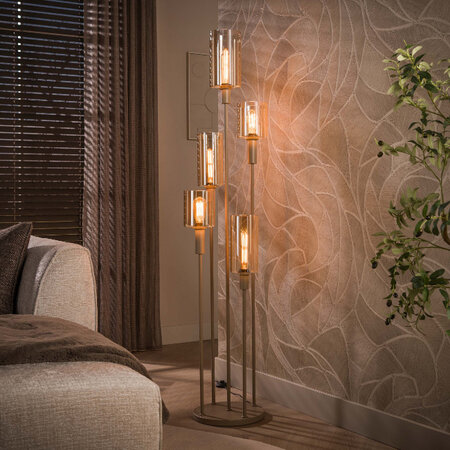 BelaLuz Modern hotel chique vloerlamp Calore 5-lichts beige met amber glas