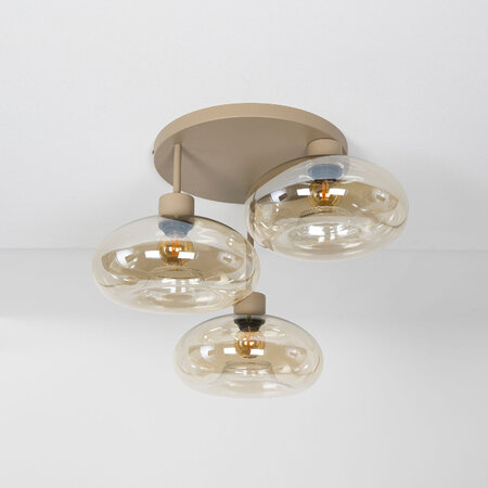BelaLuz Plafondlamp Iselle 3-lichts beige met amber glas