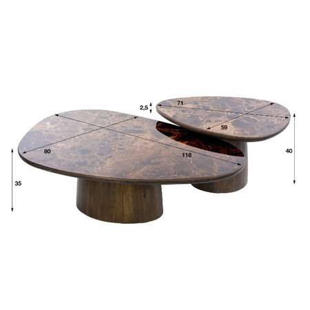 BelaLuz Moderne salontafel Amara set van 2 driehoekig dark Emperador