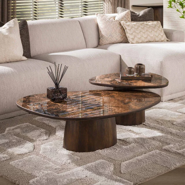 Salontafel Amara set van 2 driehoekig dark Emperador