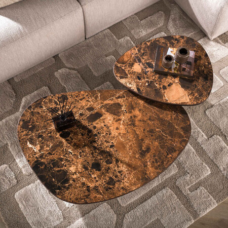 BelaLuz Moderne salontafel Amara set van 2 driehoekig dark Emperador