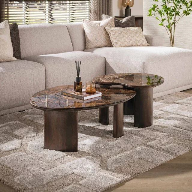 Salontafel Amara set van 2 niervormig dark Emperador