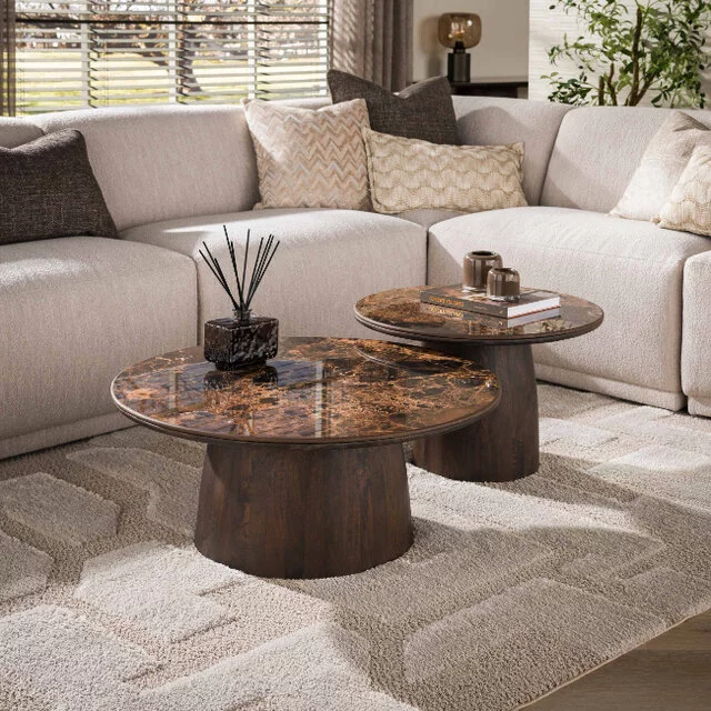 Salontafel Amara set van 2 rond dark Emperador