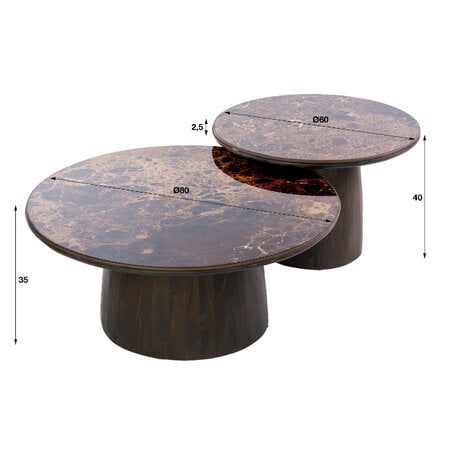 BelaLuz Moderne salontafel Amara set van 2 rond dark Emperador