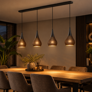 Freelight Industriële hanglamp Bruciato 4-lichts zwart bruin