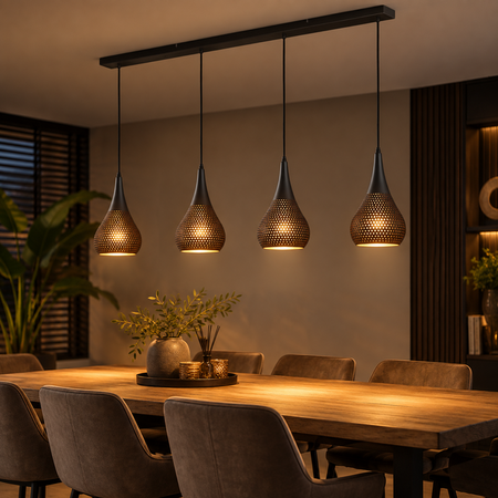 Freelight Industriële hanglamp Bruciato 4-lichts zwart bruin