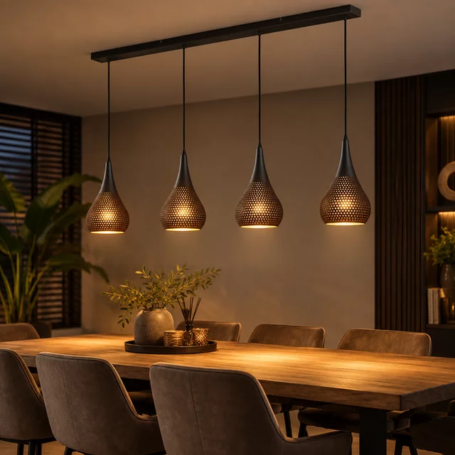 Hanglamp Bruciato 4-lichts Zwart bruin