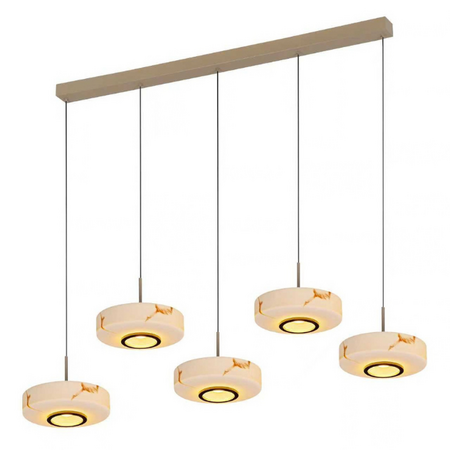 ETH Japandi hanglamp Isabelle 5-lichts zand met albasterlook glas