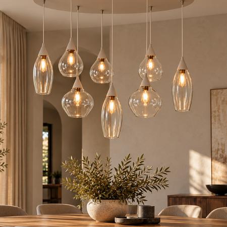 Highlight Hotel chique hanglamp Cambio 8-lichts ovaal zand met amber glas