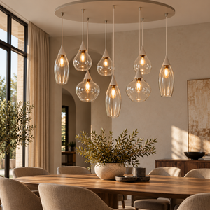 Highlight Hotel chique hanglamp Cambio 8-lichts ovaal zand met amber glas