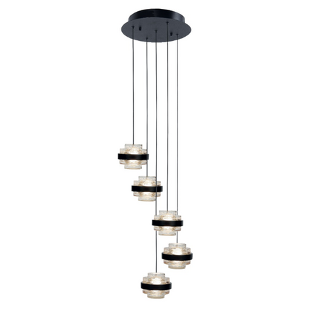 Highlight Moderne hanglamp Dynasty 5-lichts getrapt zwart met helder glas