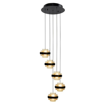 Highlight Moderne hanglamp Dynasty 5-lichts getrapt zwart met champagne glas