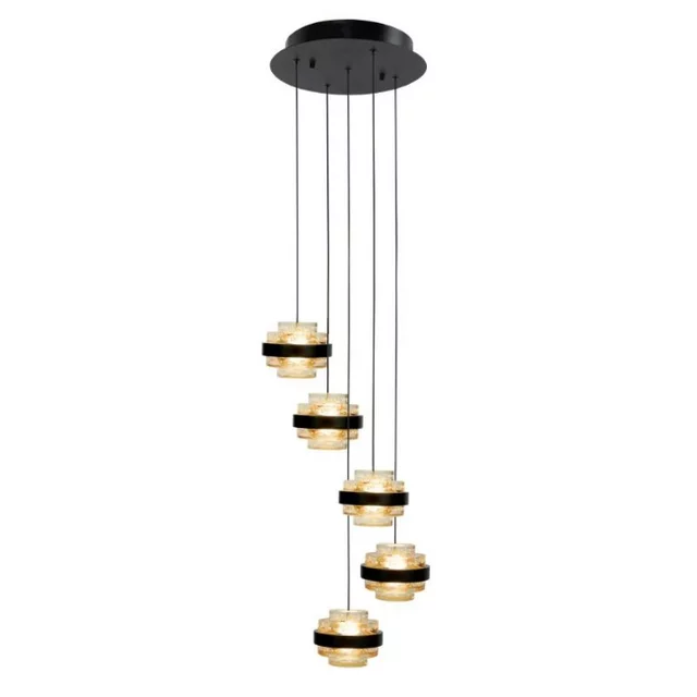 Hanglamp Dynasty 5-lichts getrapt zwart