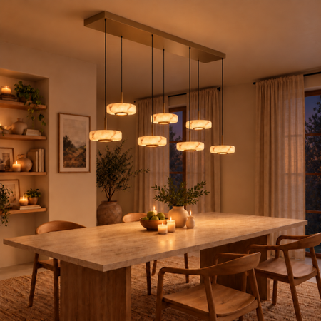 ETH Moderne hanglamp Isabelle 7-lichts met Alabasterlook glas